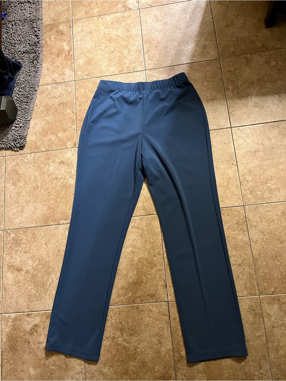 Susan Graver Elastic-Waist Straight Pants in Slate Blue